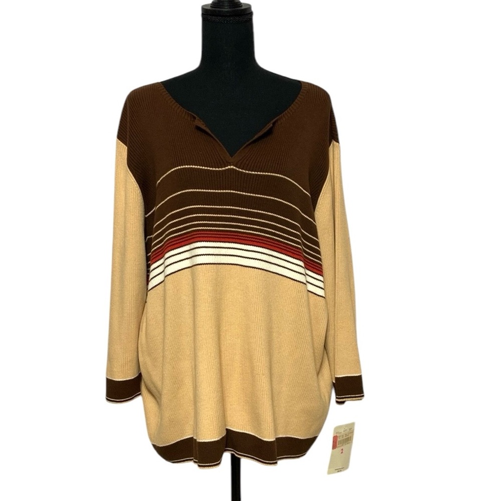 NWT Brown Cream Striped Sweater 2X